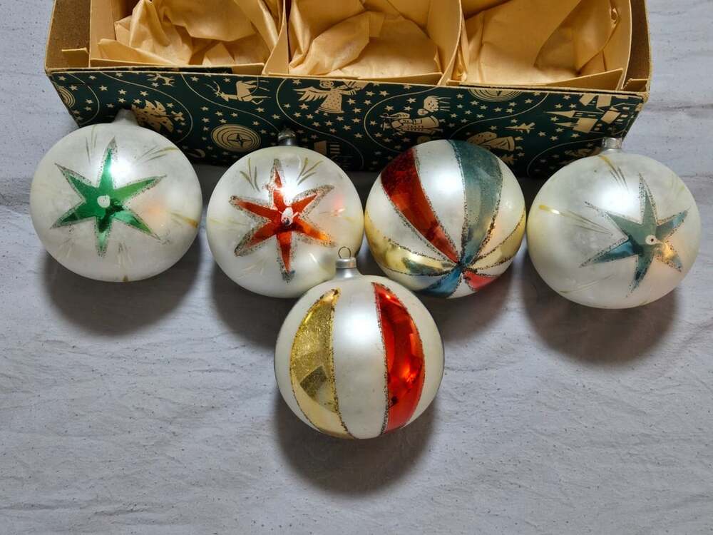 Vintage Hand Blown Glass Christmas Ornaments Made In Austria Star Set of 5